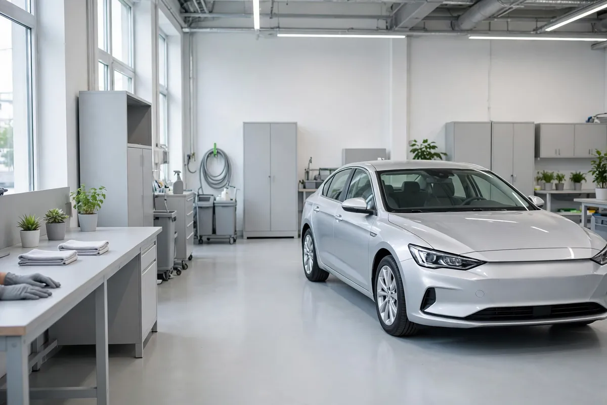 A sedan in the workshop
