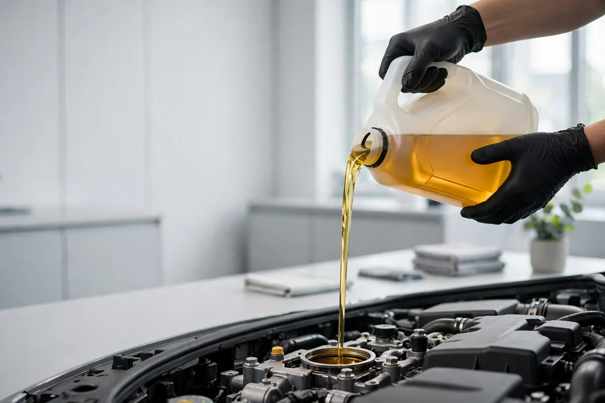 Fresh engine oil being poured