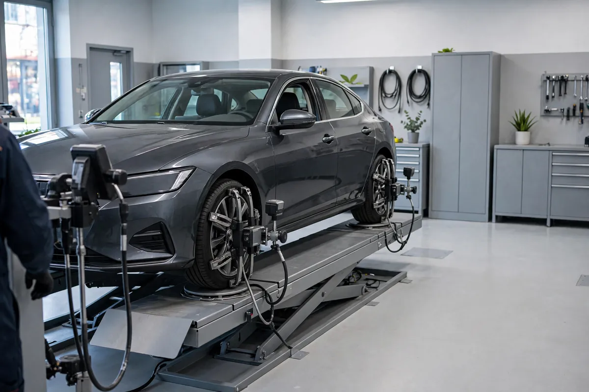 A car on an alignment machine