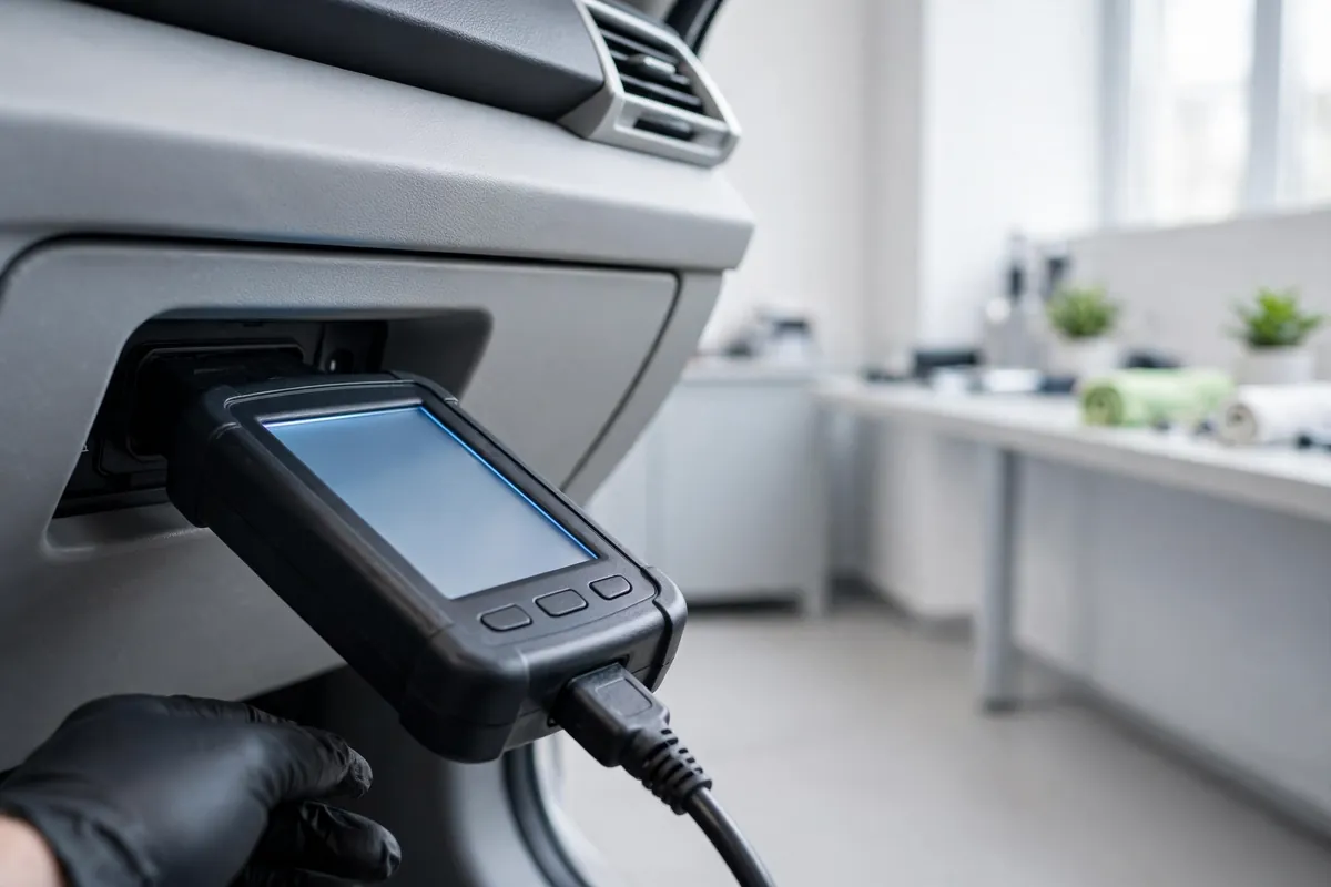 A diagnostic scanner plugged in