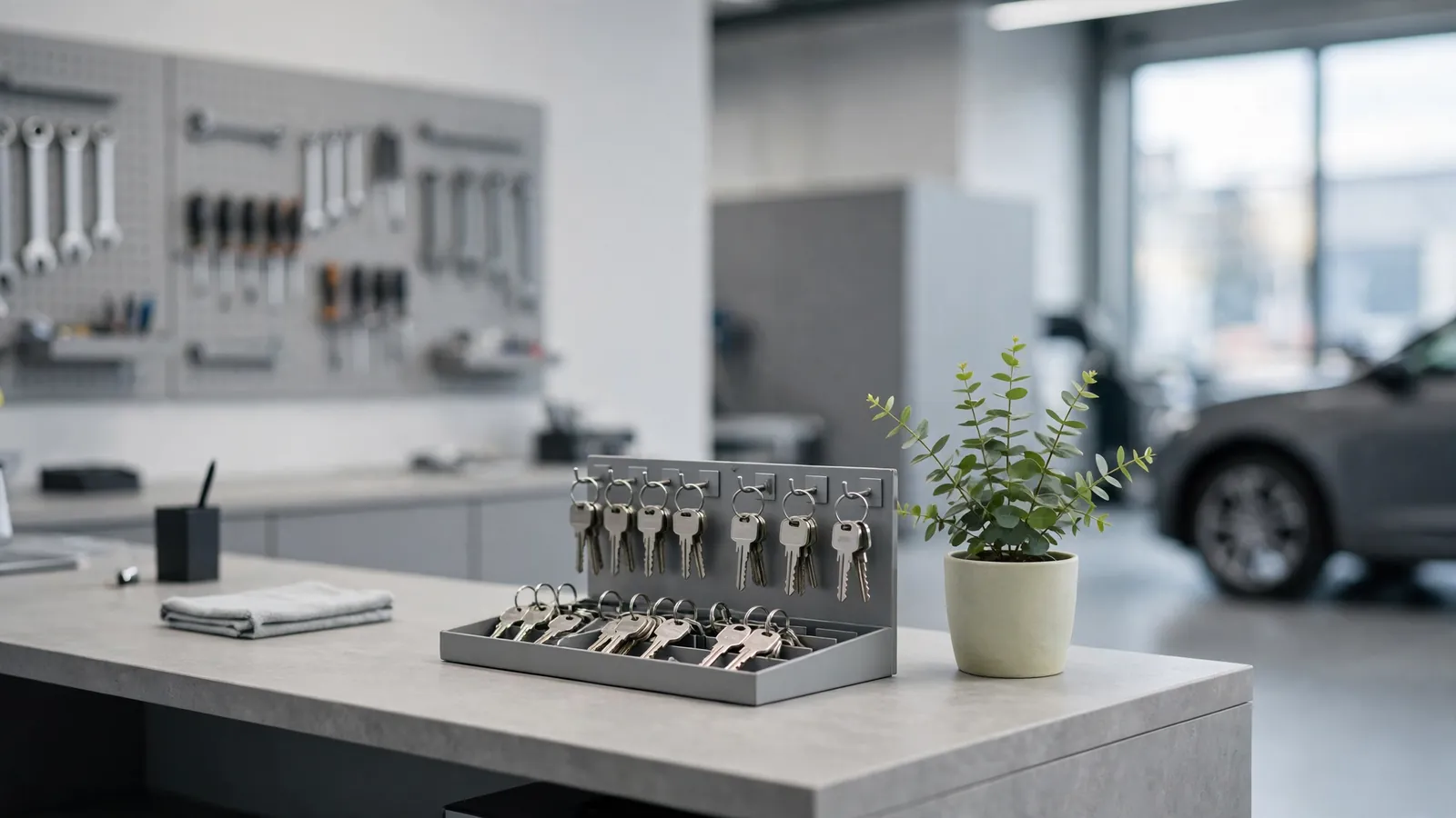 A workshop reception counter
