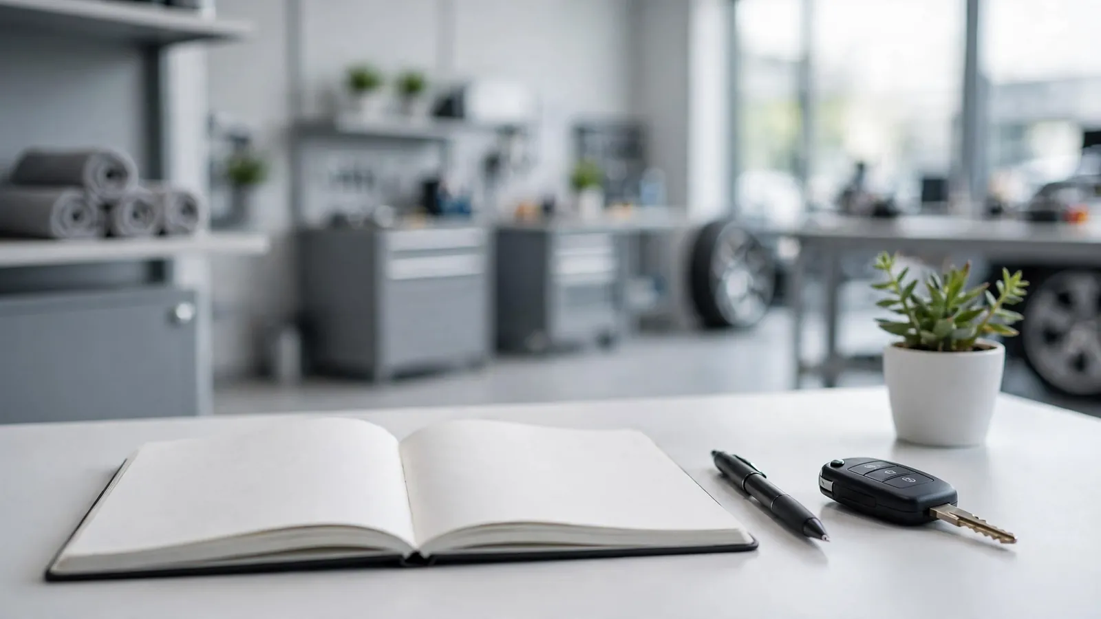 A notebook and a car key